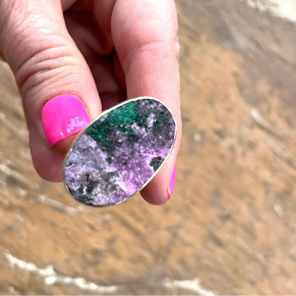 Ruby Zoisite Druzy 925 Stamped Sterling Silver Ring Adjustable